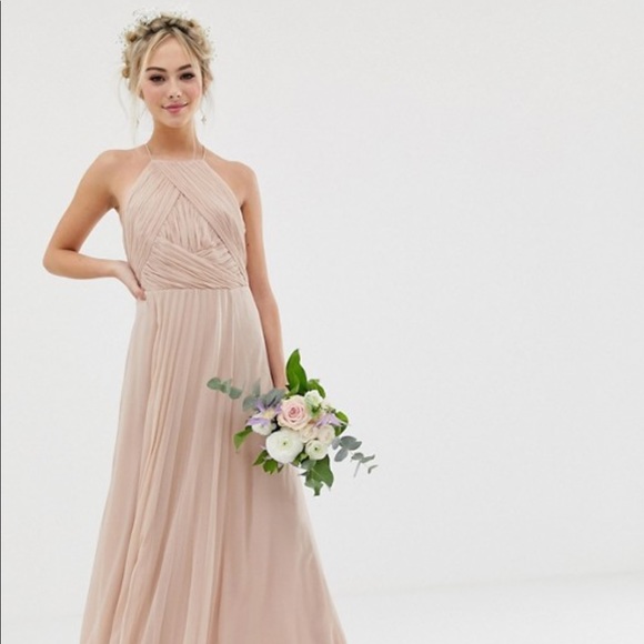 pink chiffon high neck maxi dress